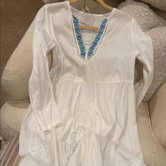 Johnny Was Cream Long Sleeve V-Neck Sundress - Picture 9 of 11